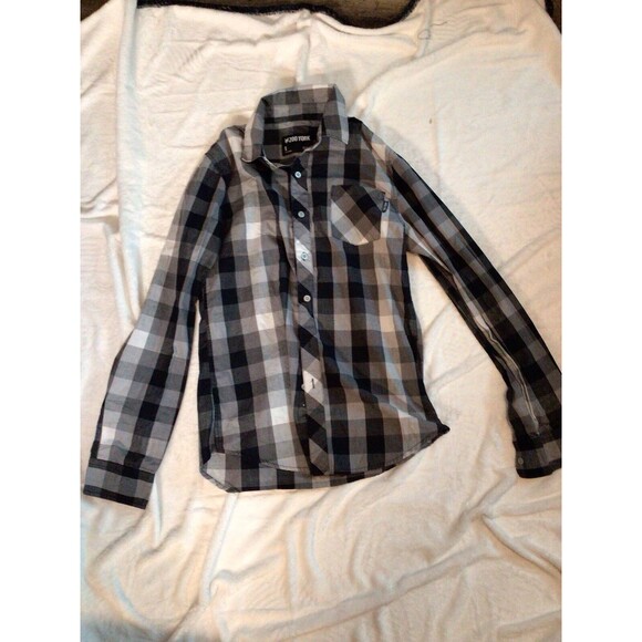 Zoo York Button Up Black White Plaid Checkered Small Long Sleeve Shirt - Picture 1 of 16